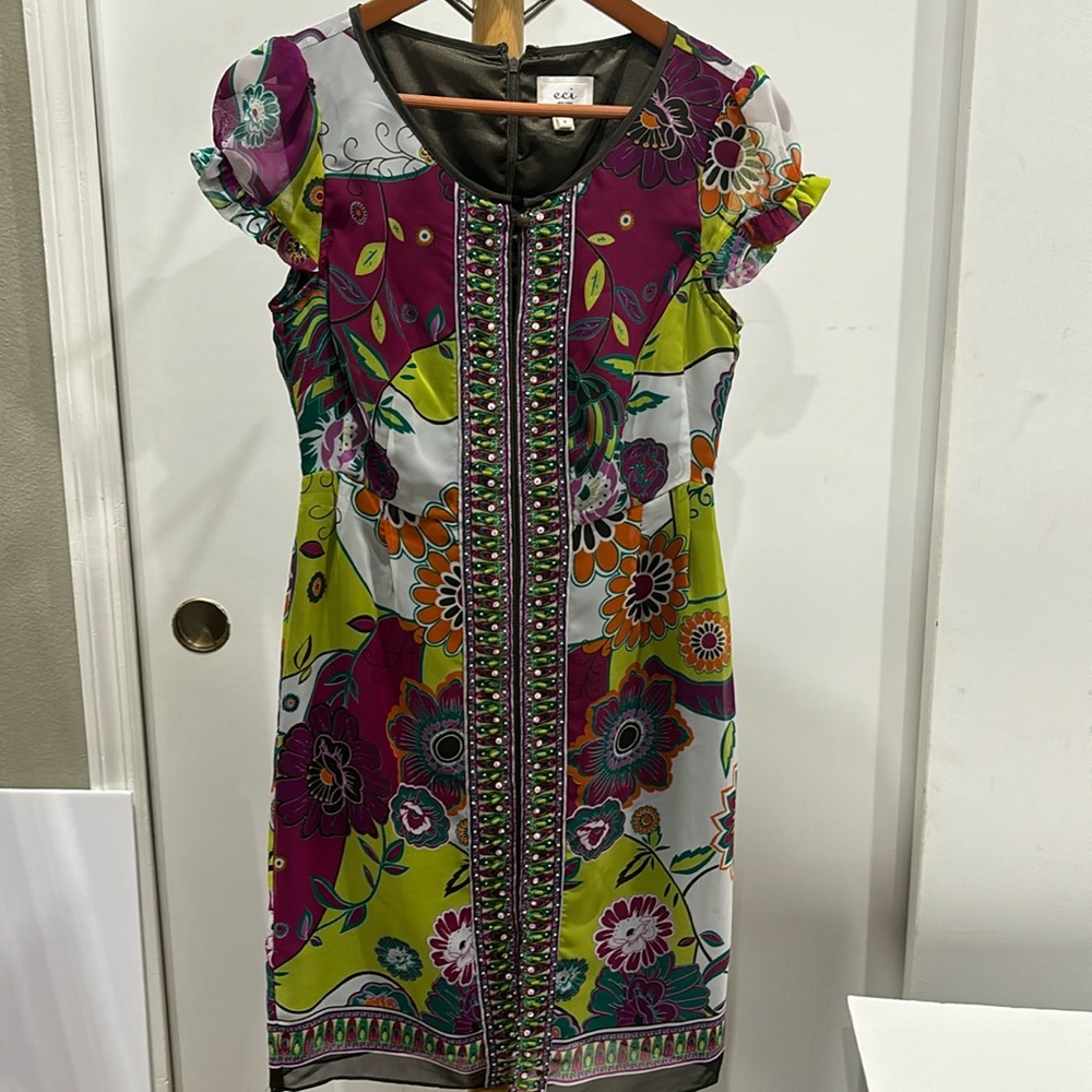 ECI multicolor Shift dress with floral and paisley print size 2
